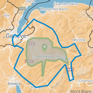 Déplacement >20km : Vallée verte, Genève, Sallanches, La Clusaz, Fillière ...